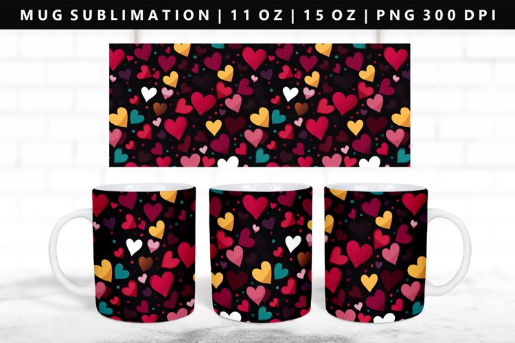 Heart 11oz, 15oz Mug Sublimation | Mug Wrap PNG