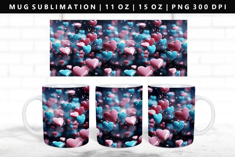 Heart 11oz, 15oz Mug Sublimation | Mug Wrap PNG (3161943)