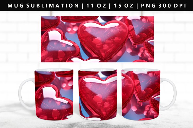 Puff Heart 11oz, 15oz Mug Sublimation | Mug Wrap PNG