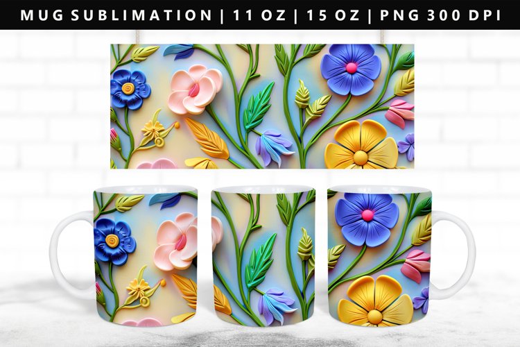 Flower 11oz, 15oz Mug Sublimation | Mug Wrap PNG