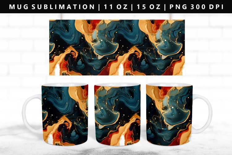 Alcohol Ink 11oz, 15oz Mug Sublimation | Mug Wrap PNG example image 1