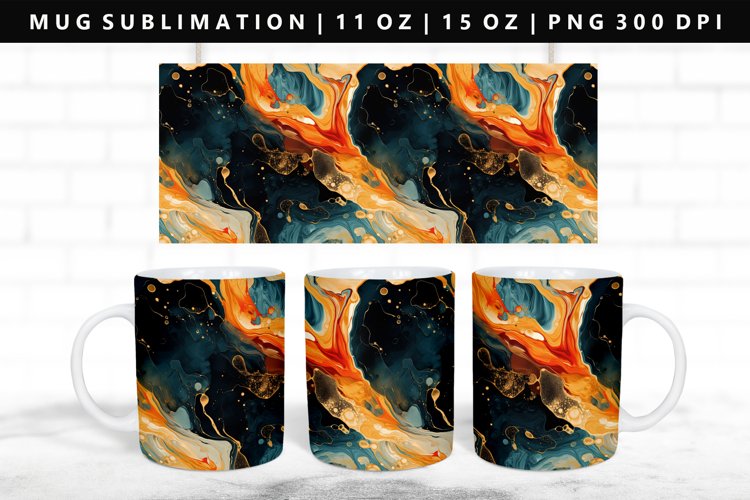 Alcohol Ink 11oz, 15oz Mug Sublimation | Mug Wrap PNG example image 1