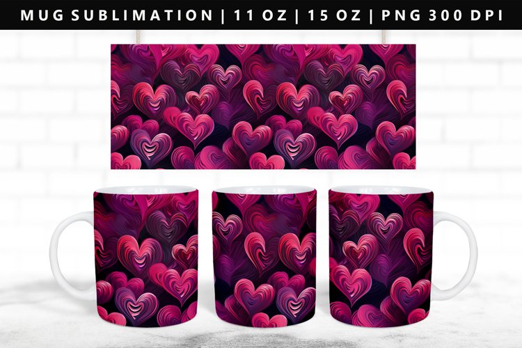 Heart 11oz, 15oz Mug Sublimation | Mug Wrap PNG (3158488)