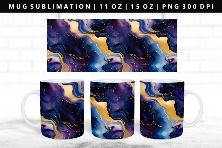 Alcohol Ink 11oz, 15oz Mug Sublimation | Mug Wrap PNG example image 1