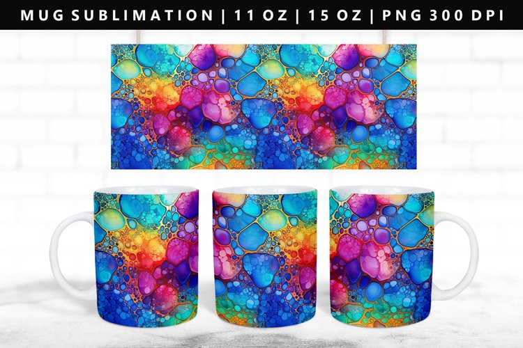 Alcohol Ink 11oz, 15oz Mug Sublimation | Mug Wrap PNG example image 1