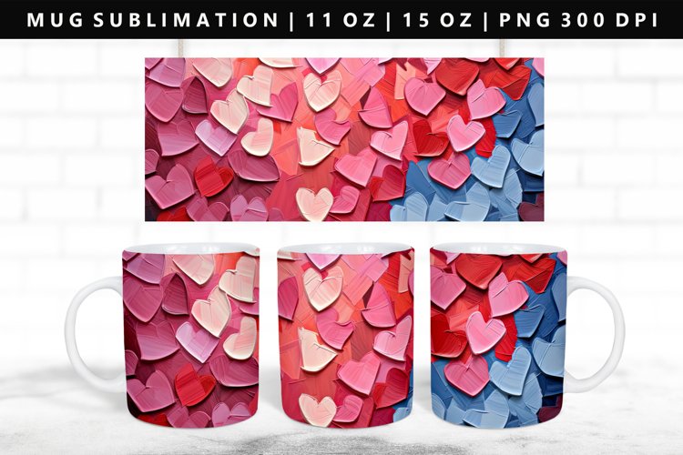 Heart 11oz, 15oz Mug Sublimation | Mug Wrap PNG (3207158)