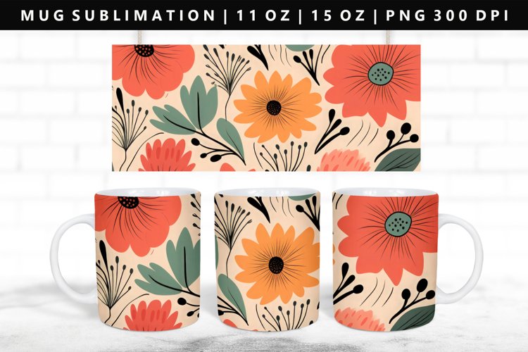 Flower 11oz, 15oz Mug Sublimation | Mug Wrap PNG