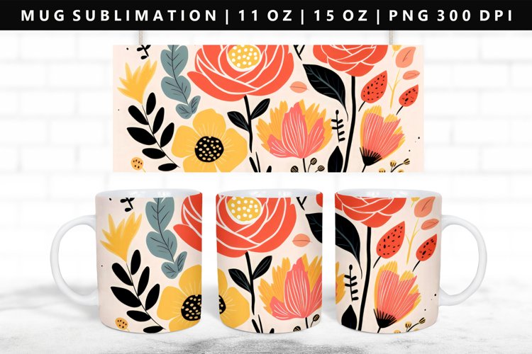 Flower 11oz, 15oz Mug Sublimation | Mug Wrap PNG
