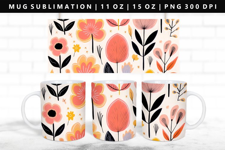 Flower 11oz, 15oz Mug Sublimation | Mug Wrap PNG