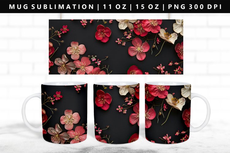 Flower 11oz, 15oz Mug Sublimation | Mug Wrap PNG