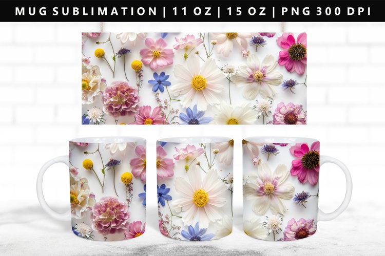 Flower 11oz, 15oz Mug Sublimation | Mug Wrap PNG