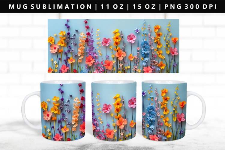 Flower 11oz, 15oz Mug Sublimation | Mug Wrap PNG