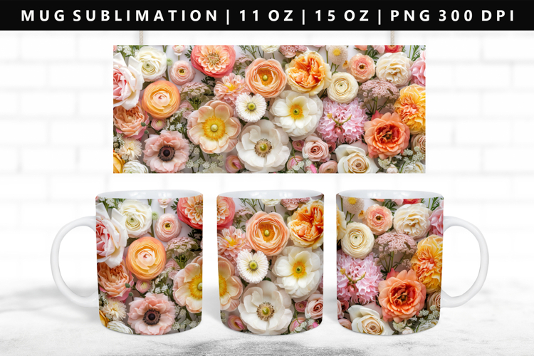 Flower 11oz, 15oz Mug Sublimation | Mug Wrap PNG