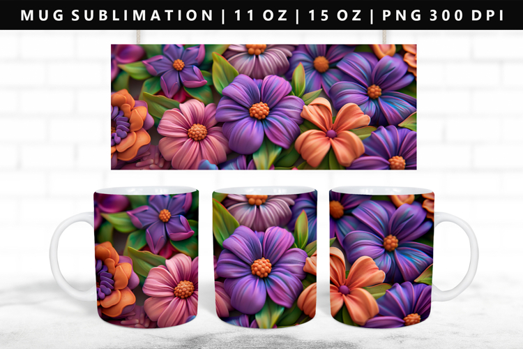 Flower 11oz, 15oz Mug Sublimation | Mug Wrap PNG