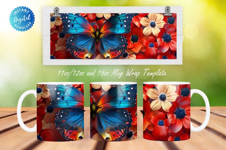 3D Patriotic Butterfly And Flowers 11, 12 & 15 Oz Mug