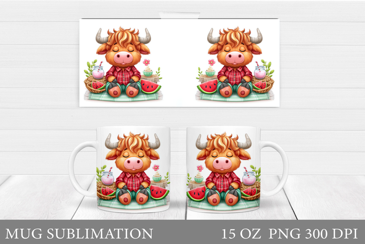 Highland Cow Mug Design. Summer Cow Mug Sublimation