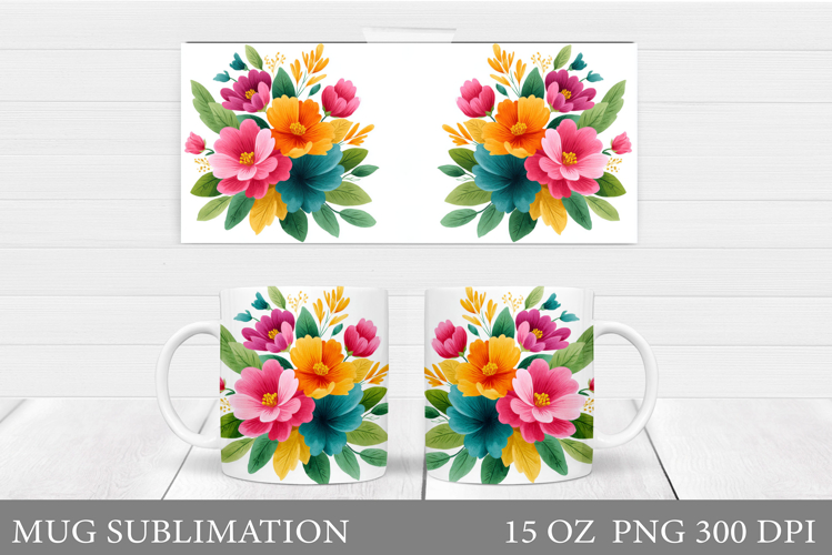 Flowers Mug Sublimation. Floral Mug Wrap Design