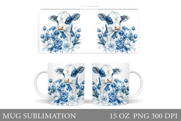 Cow Mug Sublimation. Cow Flowers Mug Wrap Design