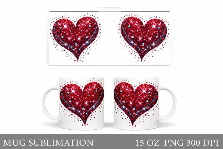 Hearts Mug Wrap Design. Valentine Mug Sublimation