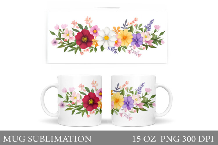 Flowers Mug Sublimation. Floral Mug Wrap Design example image 1