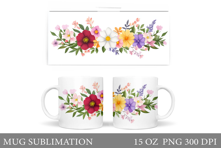 Flowers Mug Sublimation. Floral Mug Wrap Design