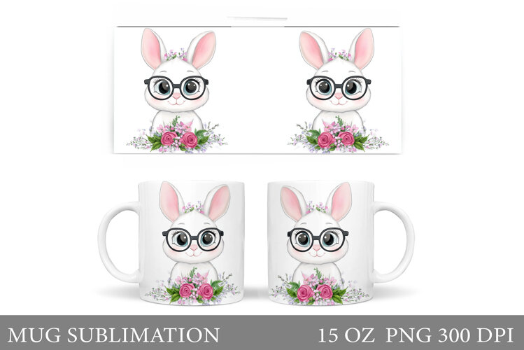 Cute Bunny Mug Design. Bunny Flowers Mug Sublimation example image 1