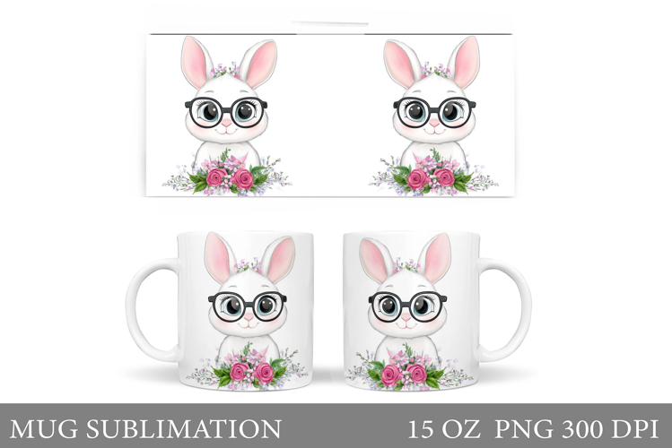 Cute Bunny Mug Design. Bunny Flowers Mug Sublimation