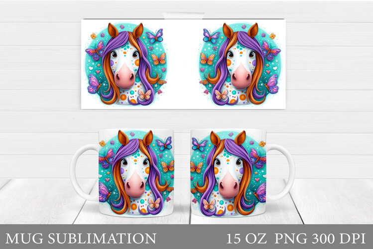 Horse Mug Wrap Sublimation. Horse Flowers Mug Wrap Design example image 1