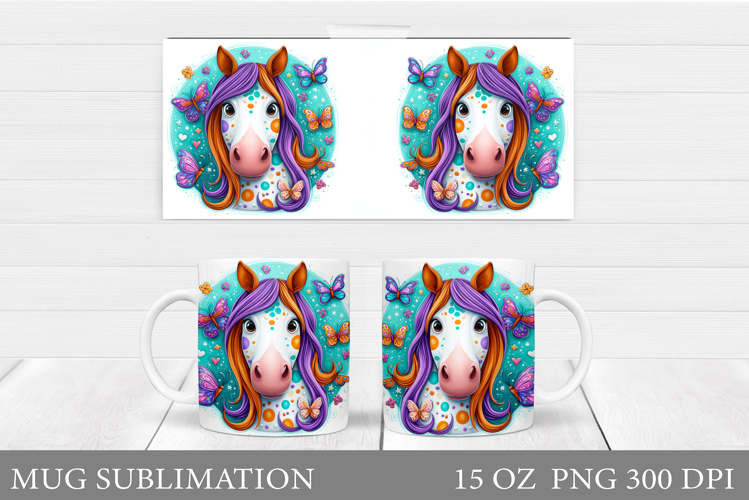 Horse Mug Wrap Sublimation. Horse Flowers Mug Wrap Design