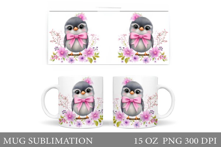 Cute Bird Mug Design. Bird Flowers Mug Sublimation example image 1