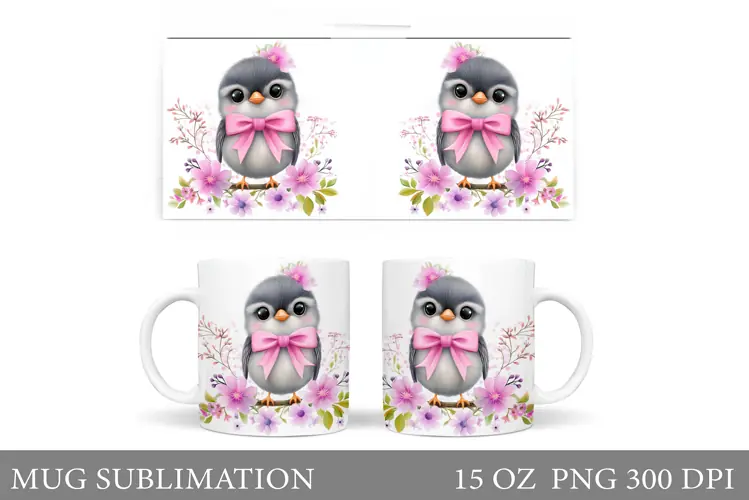 Cute Bird Mug Design. Bird Flowers Mug Sublimation