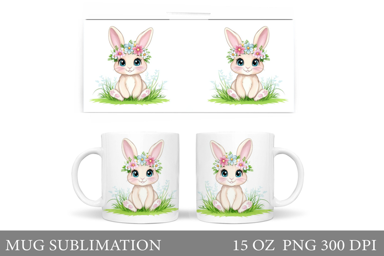 Cute Bunny Mug Design. Bunny Flowers Mug Sublimation