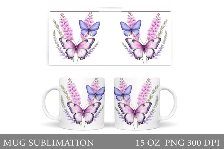 Butterflies Mug Design. Floral Mug Sublimation example image 1