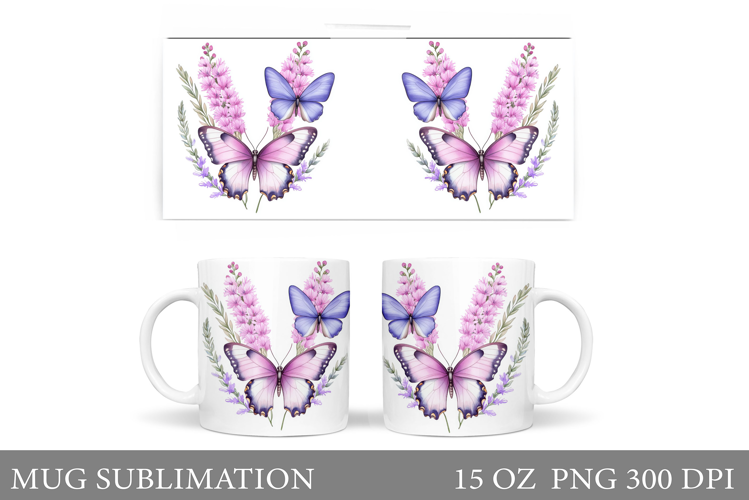 Butterflies Mug Design. Floral Mug Sublimation