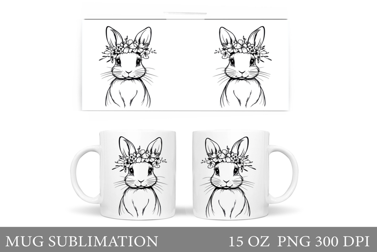 Cute Bunny Mug Wrap. Bunny Flowers Mug Design