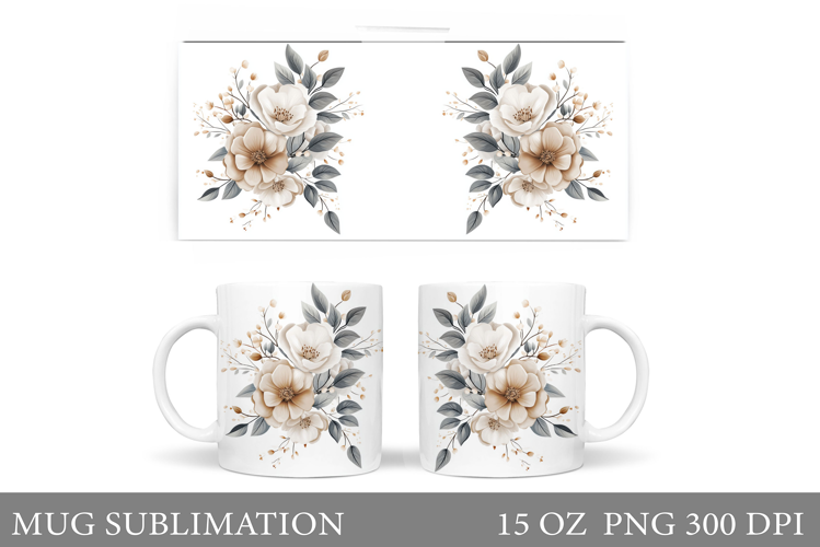Flowers Mug Sublimation. Floral Mug Wrap Design