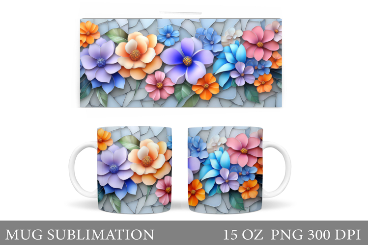 Flowers Mug Sublimation. Floral Mug Wrap Design