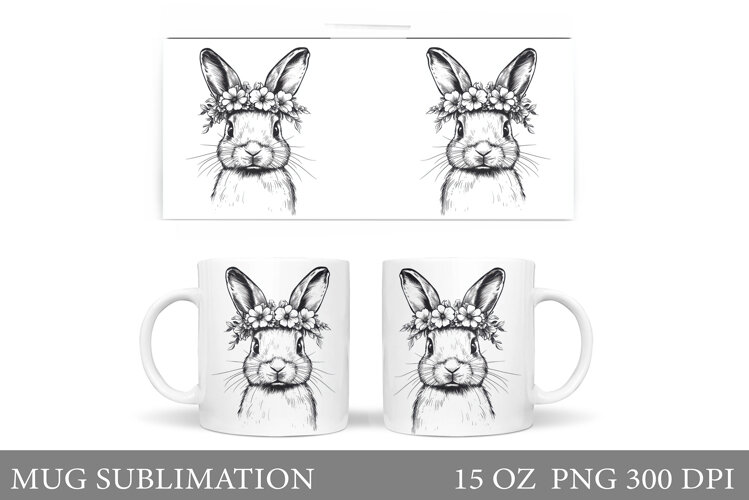 Cute Bunny Mug Wrap. Bunny Flowers Mug Design example image 1