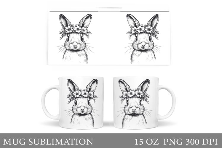 Cute Bunny Mug Wrap. Bunny Flowers Mug Design
