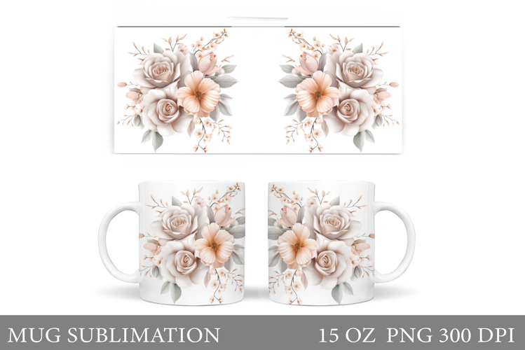 Floral Mug Sublimation. Flowers Mug Wrap Design