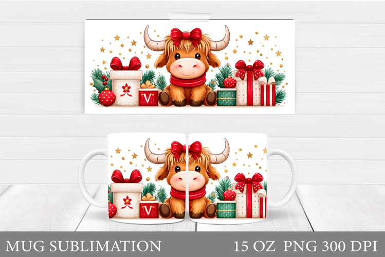 Christmas Cow Mug Design. Christmas Mug Sublimation