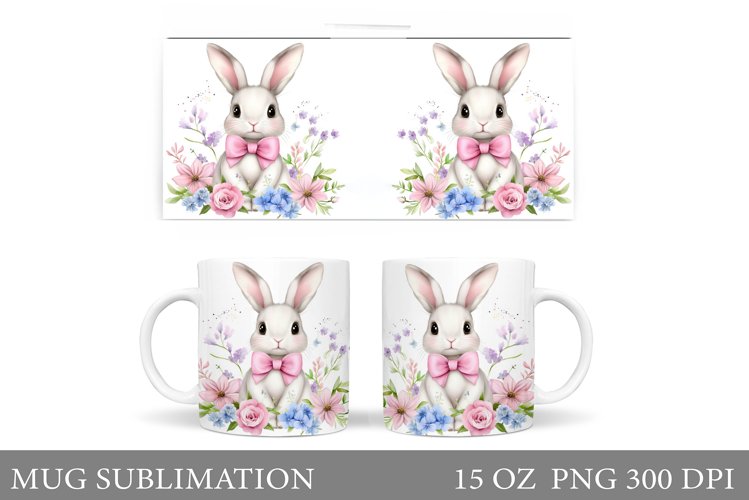 Cute Bunny Mug Design. Bunny Flowers Mug Sublimation