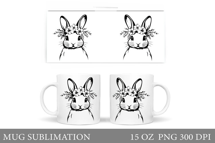 Cute Bunny Mug Wrap. Bunny Flowers Mug Design example image 1