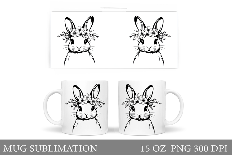 Cute Bunny Mug Wrap. Bunny Flowers Mug Design