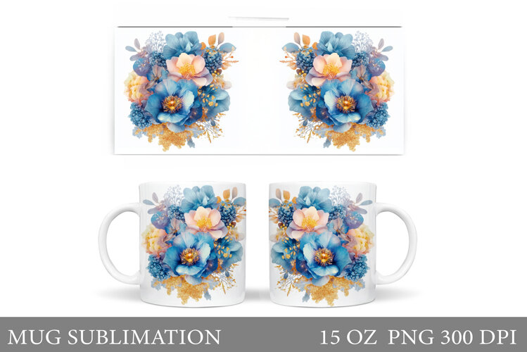 Flowers Mug Sublimation. Floral Mug Wrap Design example image 1
