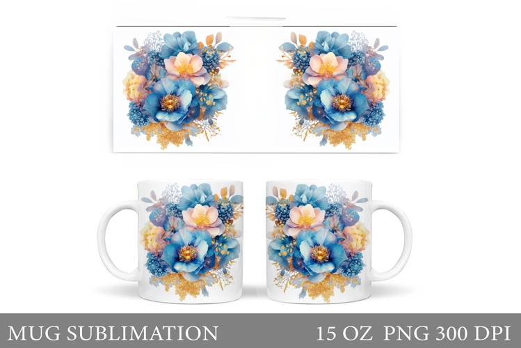 Flowers Mug Sublimation. Floral Mug Wrap Design