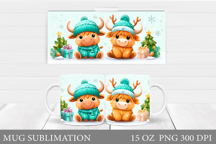 Christmas Cow Mug Design. Christmas Mug Sublimation