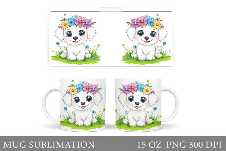 Dog Mug Sublimation. Dog Flowers Mug Design example image 1