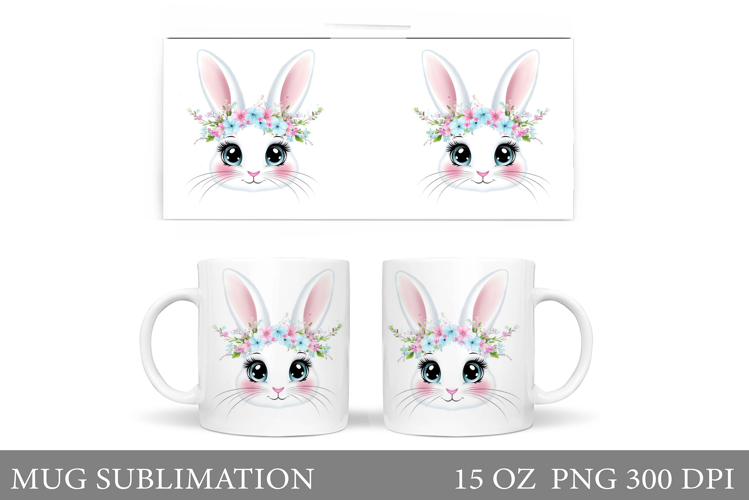 Cute Bunny Mug Design. Bunny Flowers Mug Sublimation