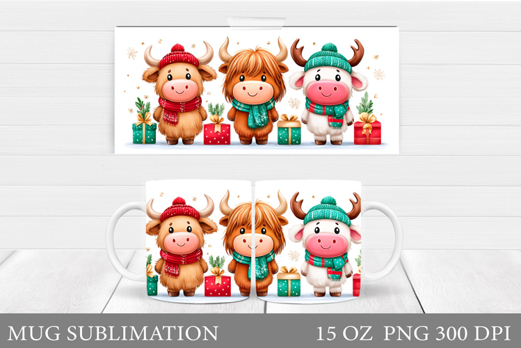 Christmas Cow Mug Design. Cute Cow Mug Sublimation